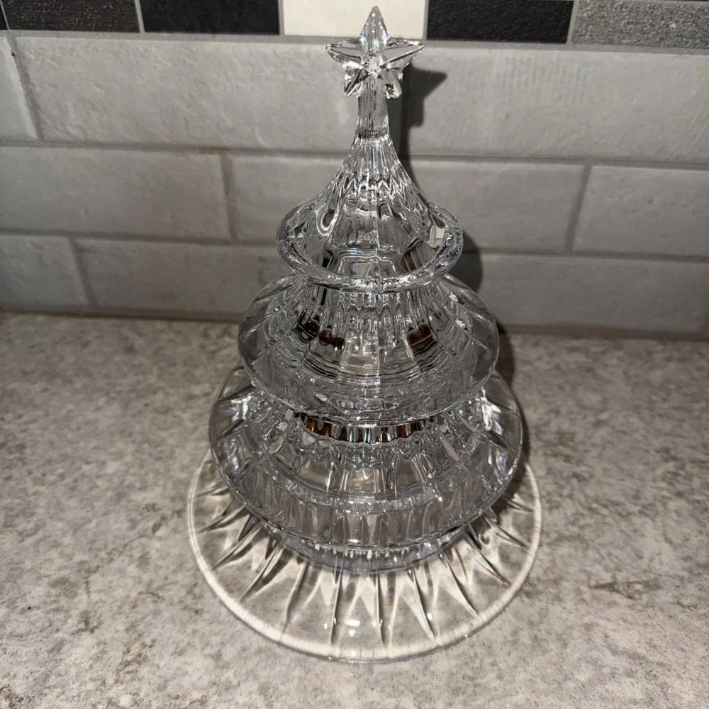 Vintage Gorham Crystal Candy Dish Holiday Traditions 3 Tier Christmas Tree Decor